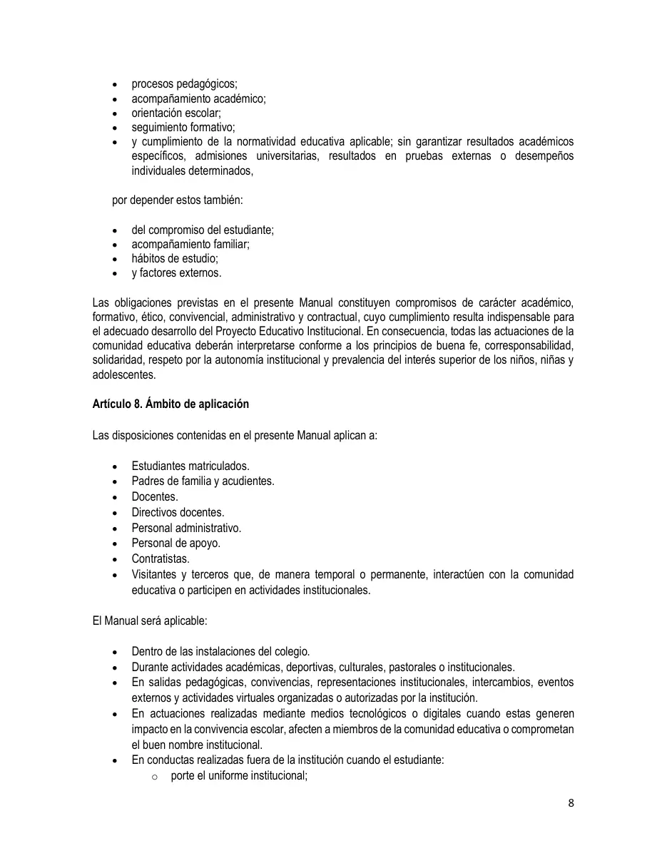Página del Manual de Convivencia