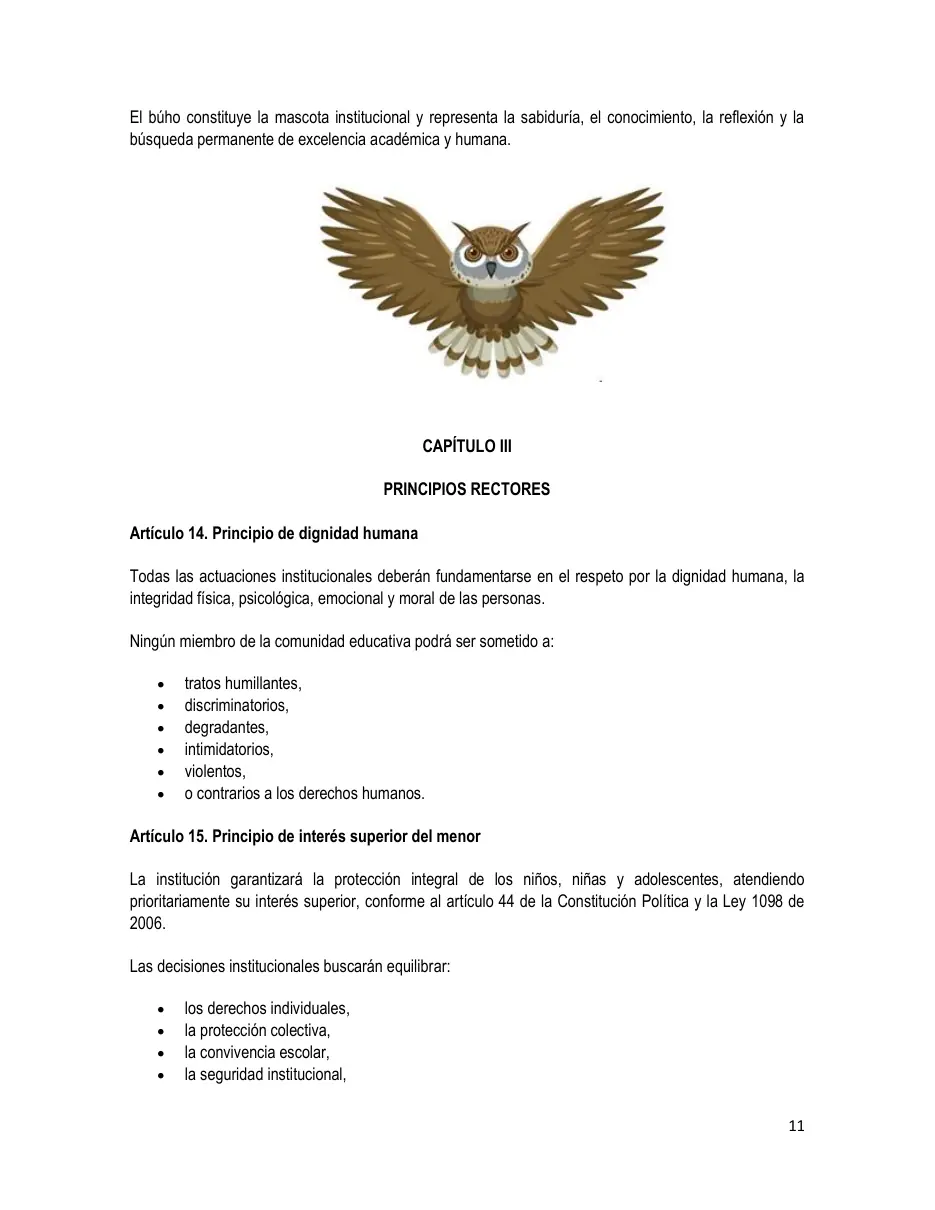 Página del Manual de Convivencia