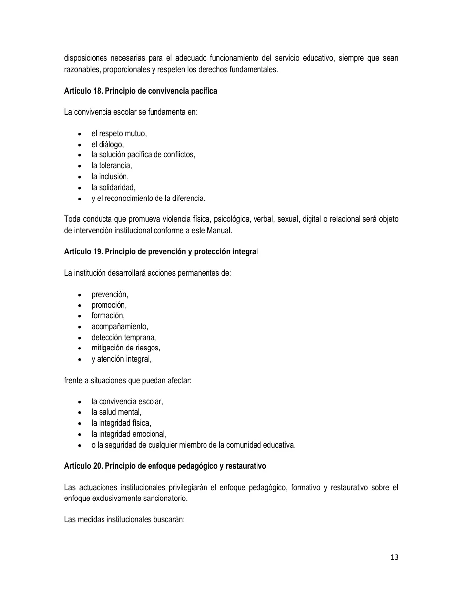 Página del Manual de Convivencia