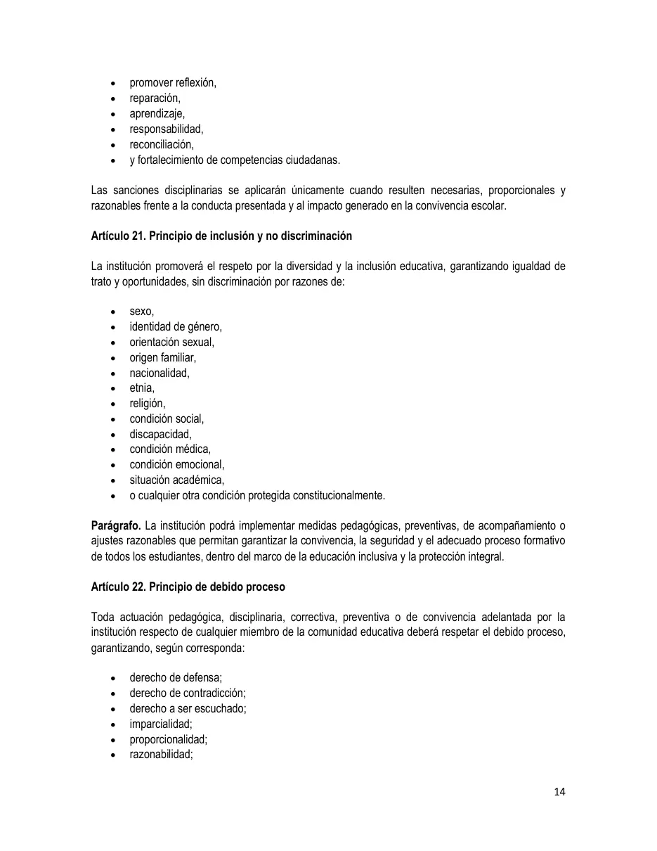 Página del Manual de Convivencia