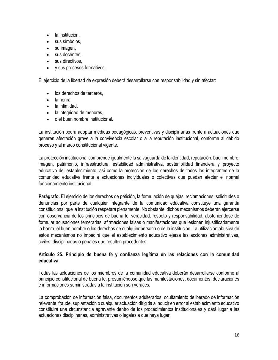 Página del Manual de Convivencia
