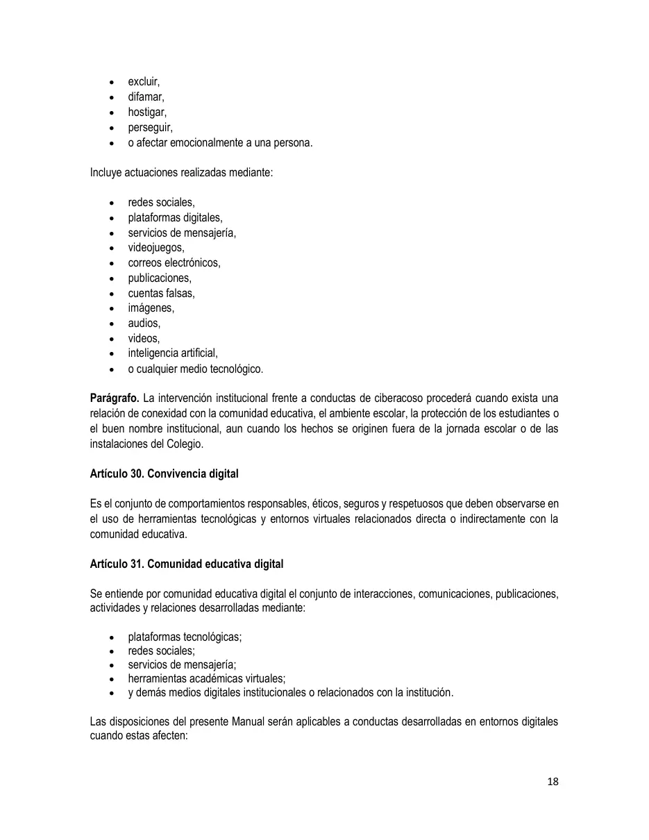 Página del Manual de Convivencia