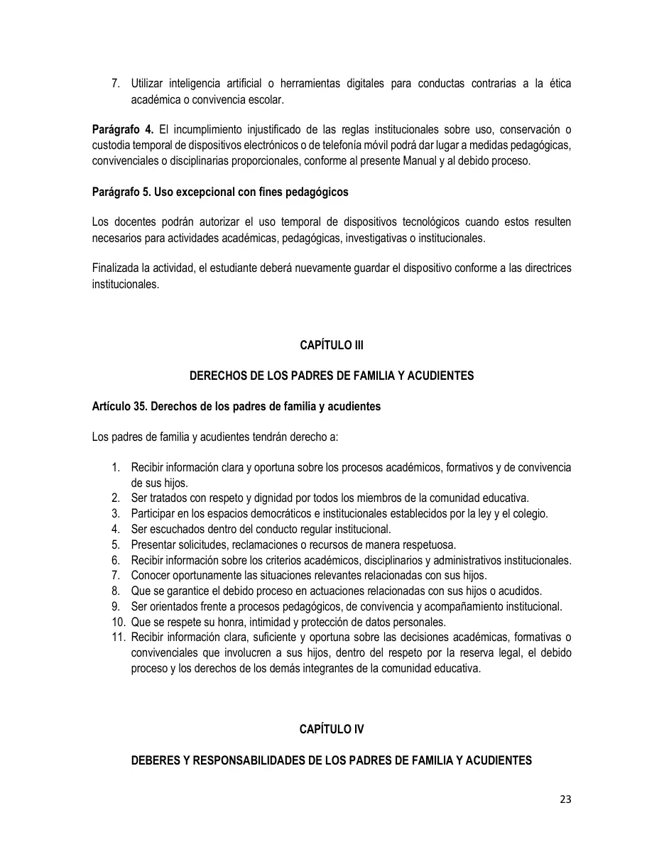 Página del Manual de Convivencia