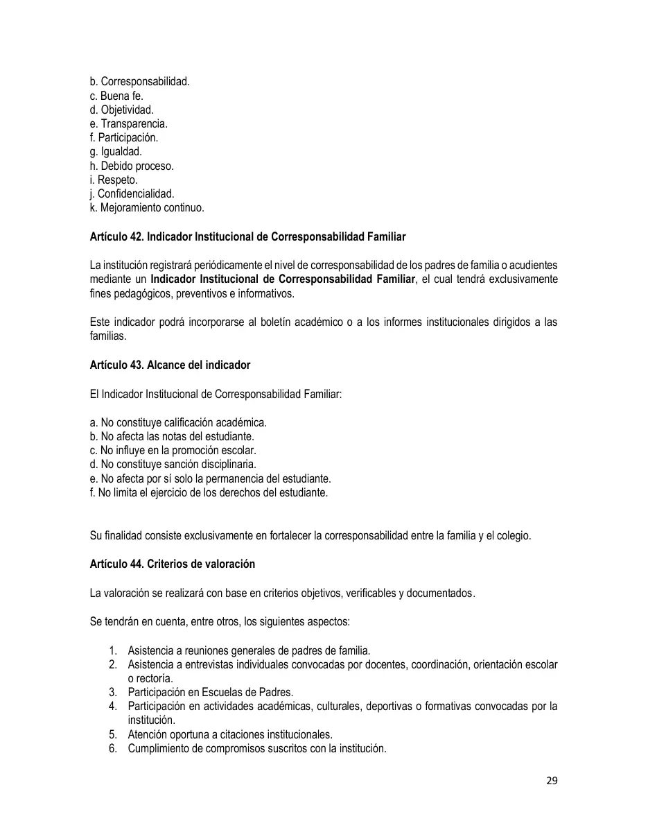 Página del Manual de Convivencia