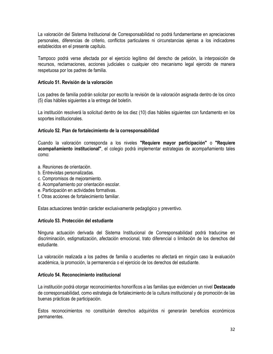 Página del Manual de Convivencia