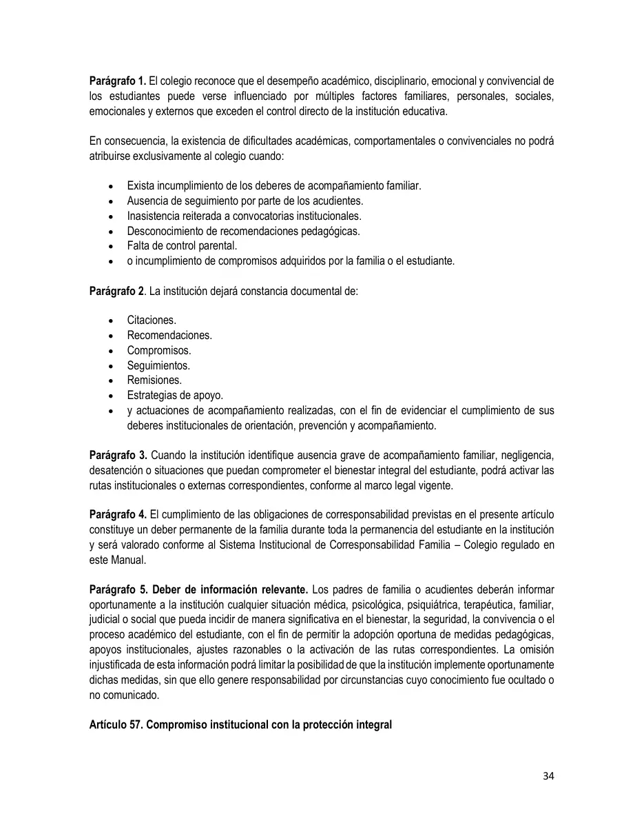 Página del Manual de Convivencia