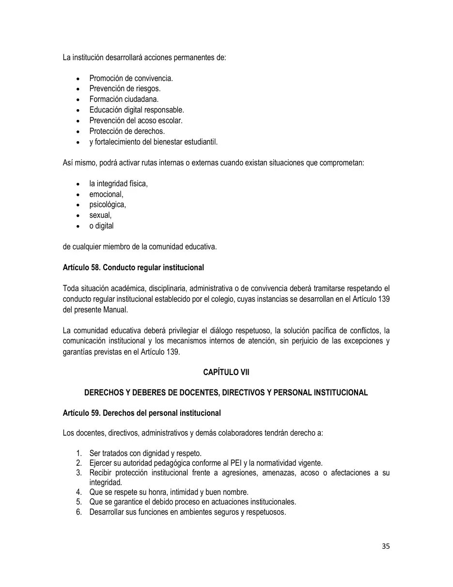 Página del Manual de Convivencia