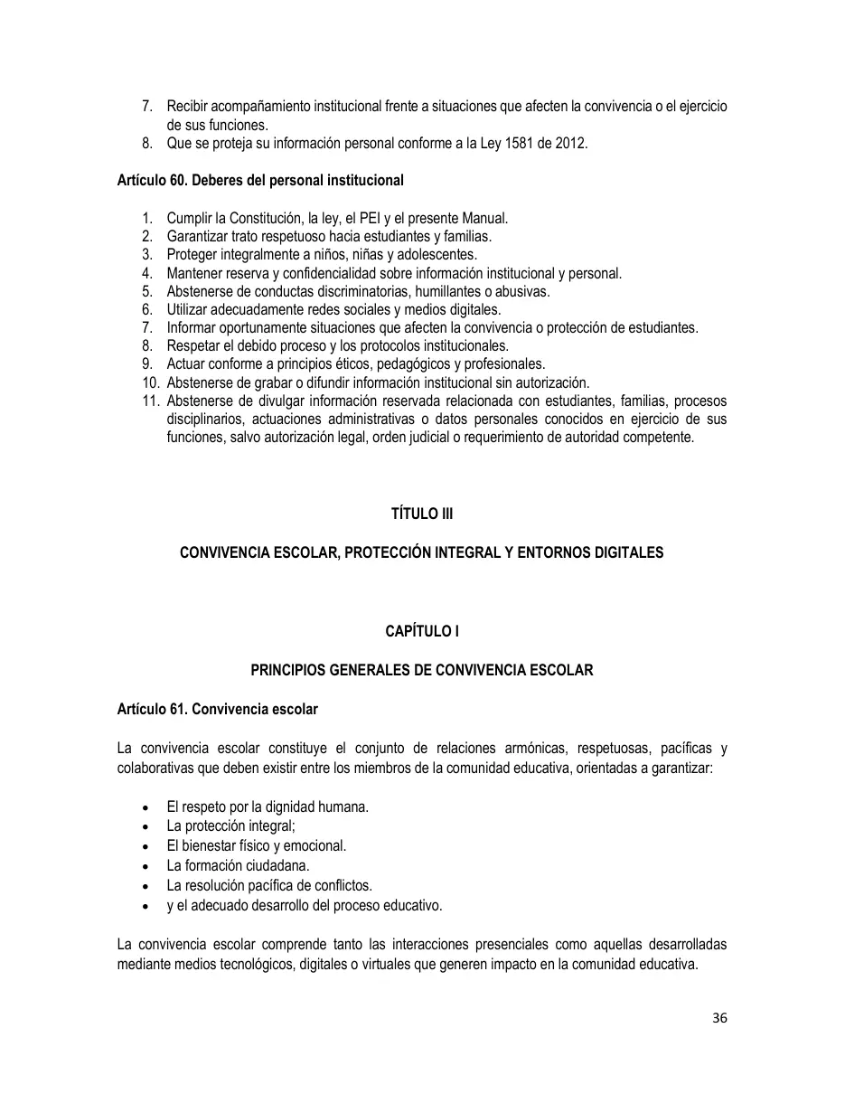 Página del Manual de Convivencia