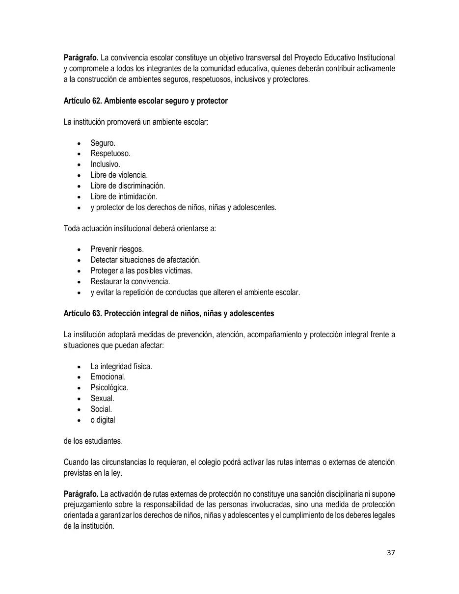 Página del Manual de Convivencia