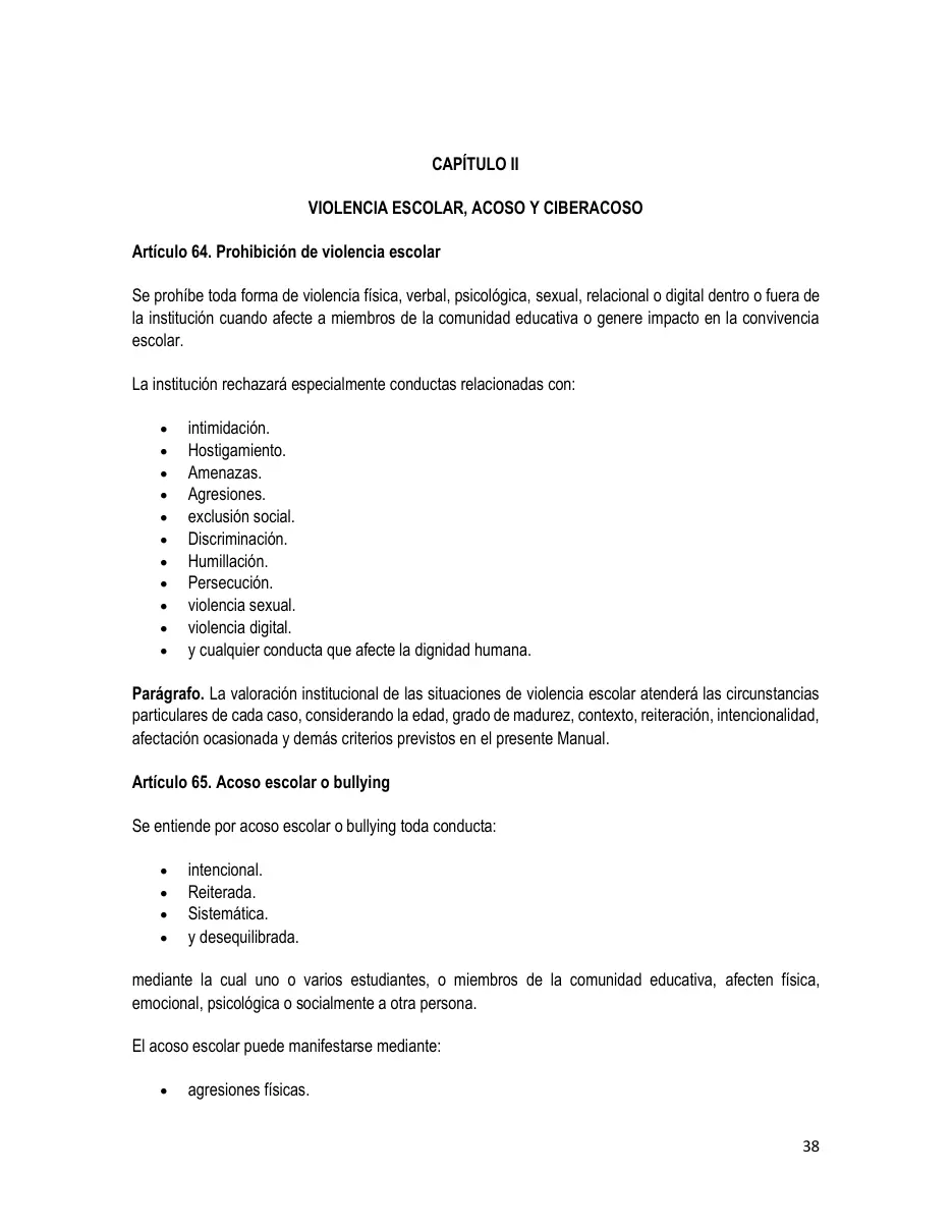 Página del Manual de Convivencia