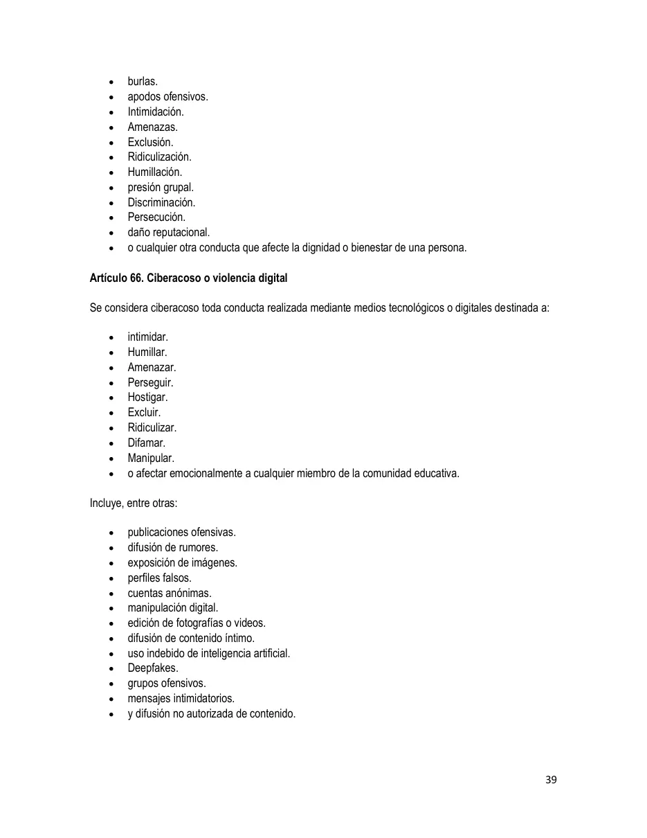 Página del Manual de Convivencia