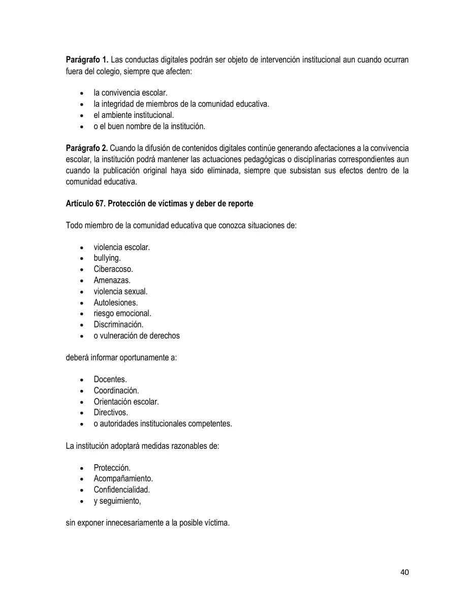 Página del Manual de Convivencia