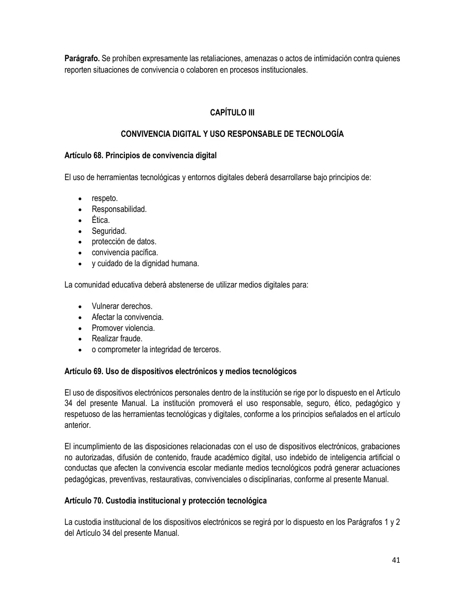 Página del Manual de Convivencia
