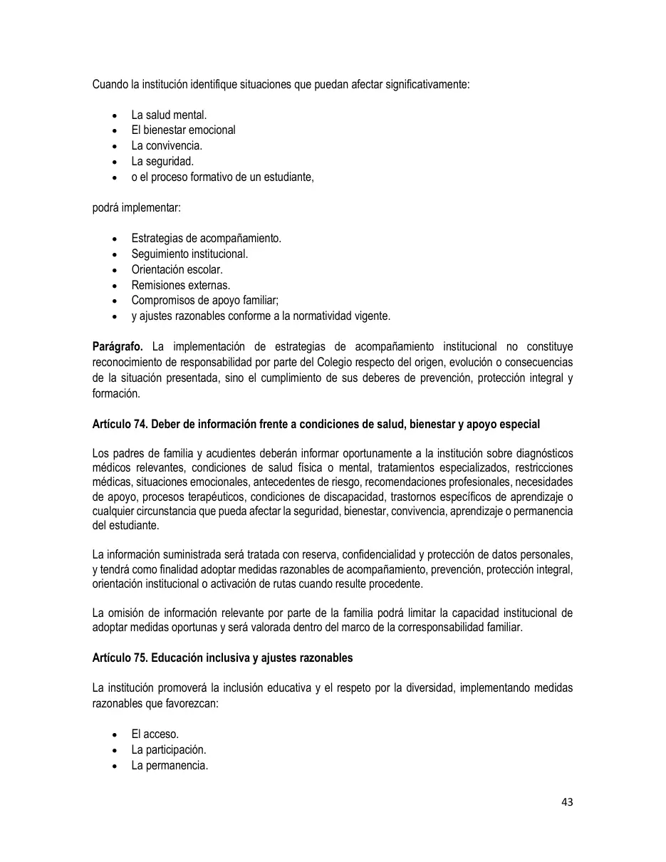 Página del Manual de Convivencia