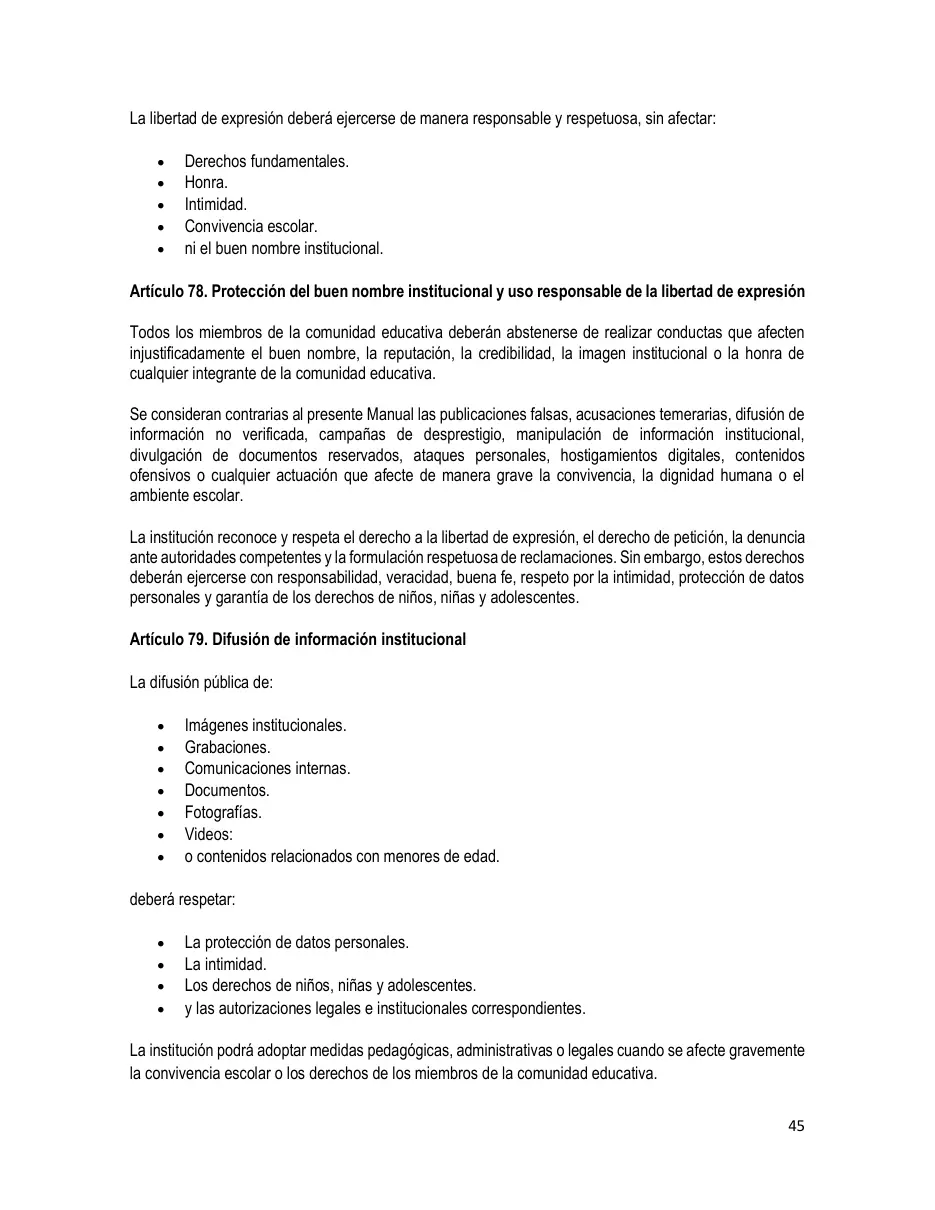 Página del Manual de Convivencia