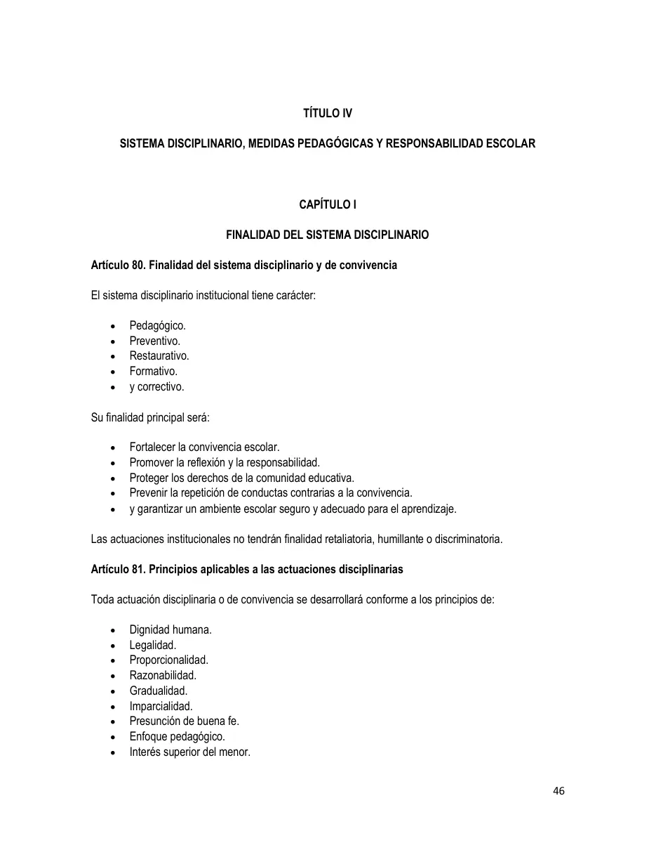 Página del Manual de Convivencia