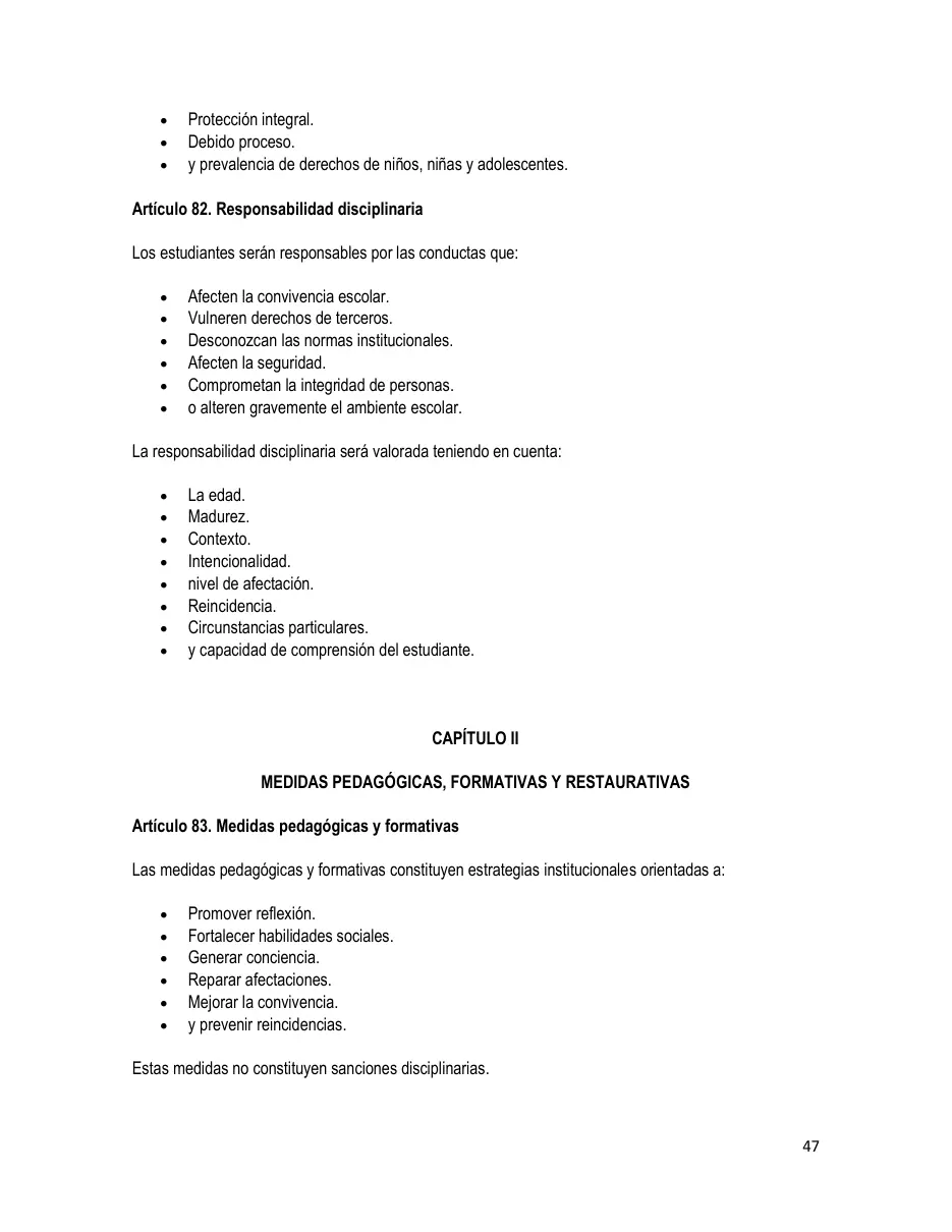 Página del Manual de Convivencia