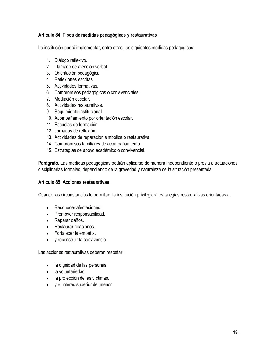 Página del Manual de Convivencia