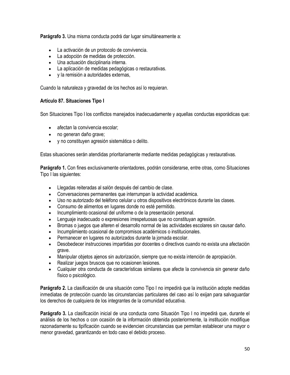 Página del Manual de Convivencia