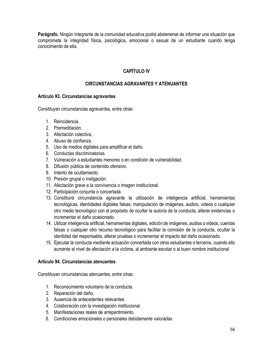 Página del Manual de Convivencia