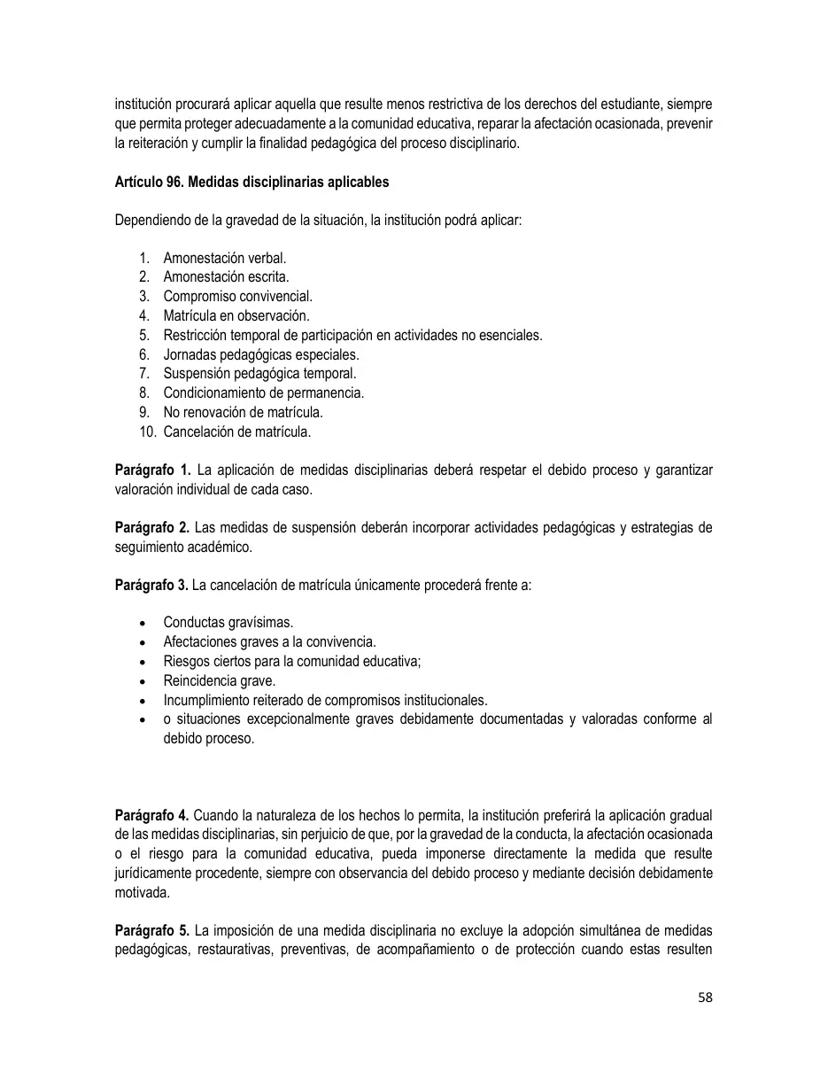 Página del Manual de Convivencia