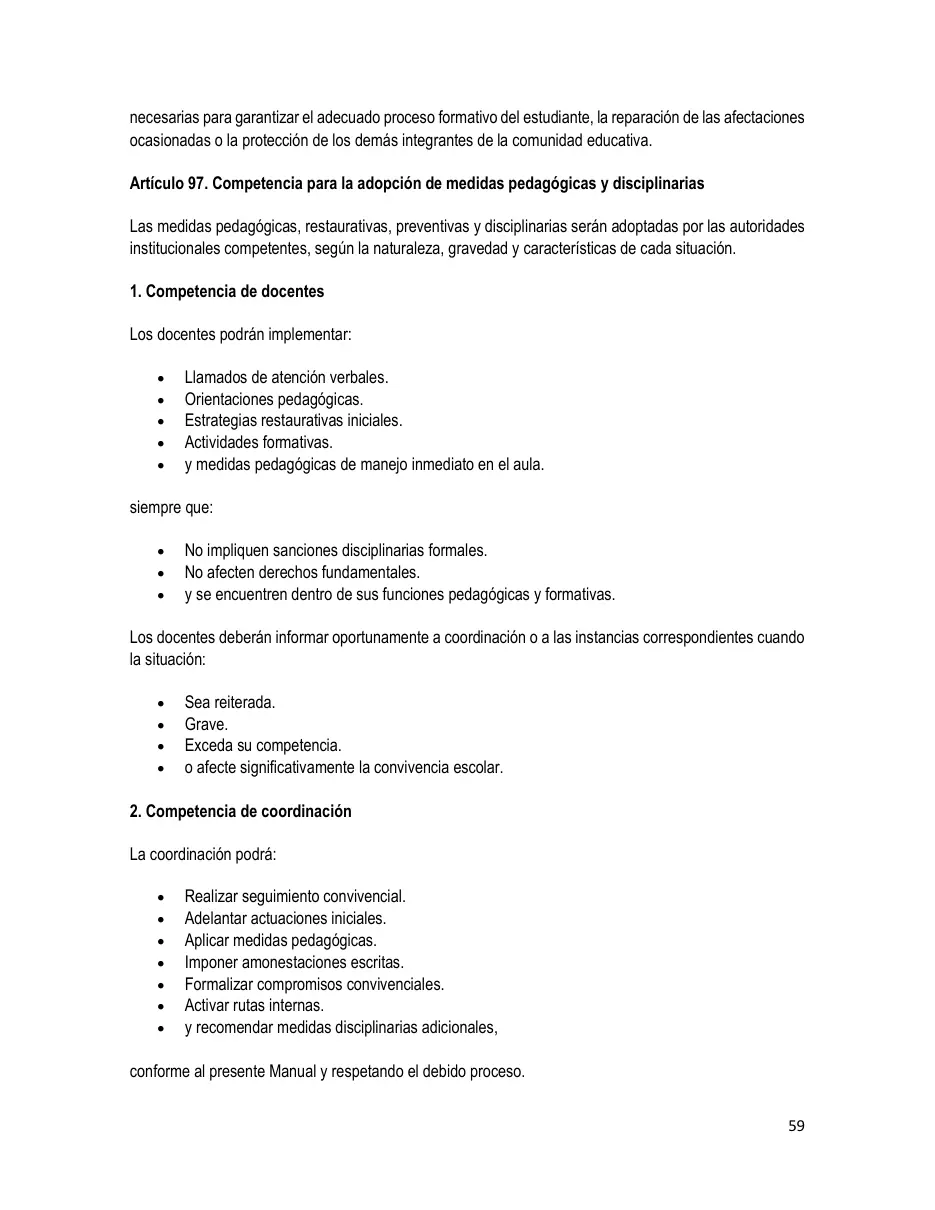 Página del Manual de Convivencia