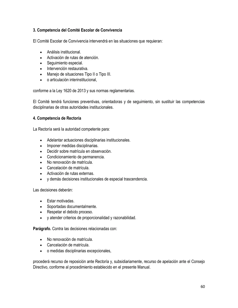 Página del Manual de Convivencia