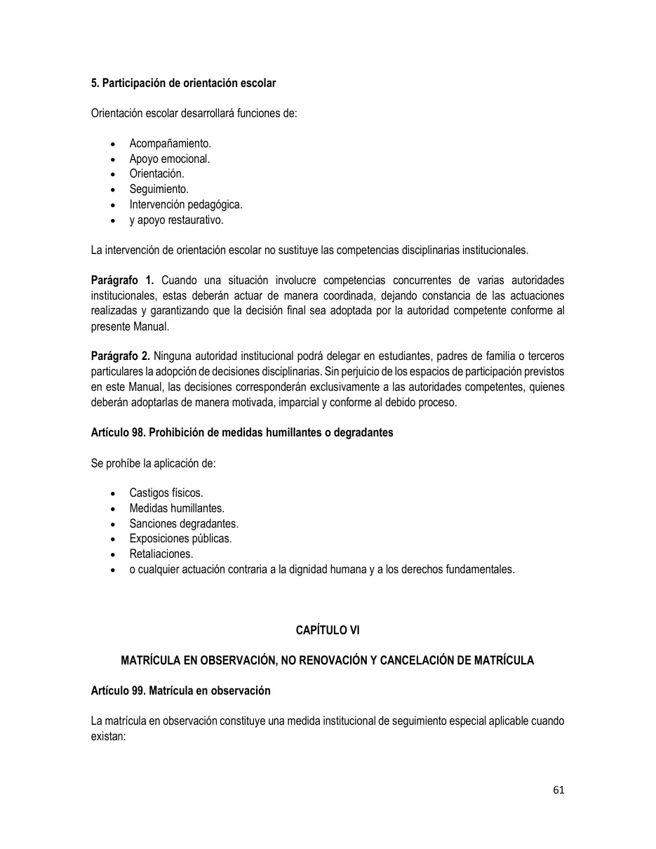 Página del Manual de Convivencia