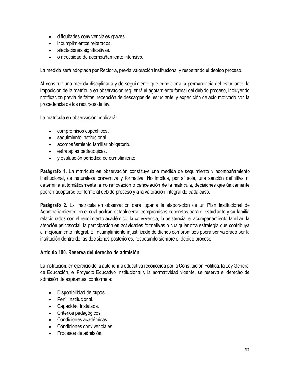 Página del Manual de Convivencia