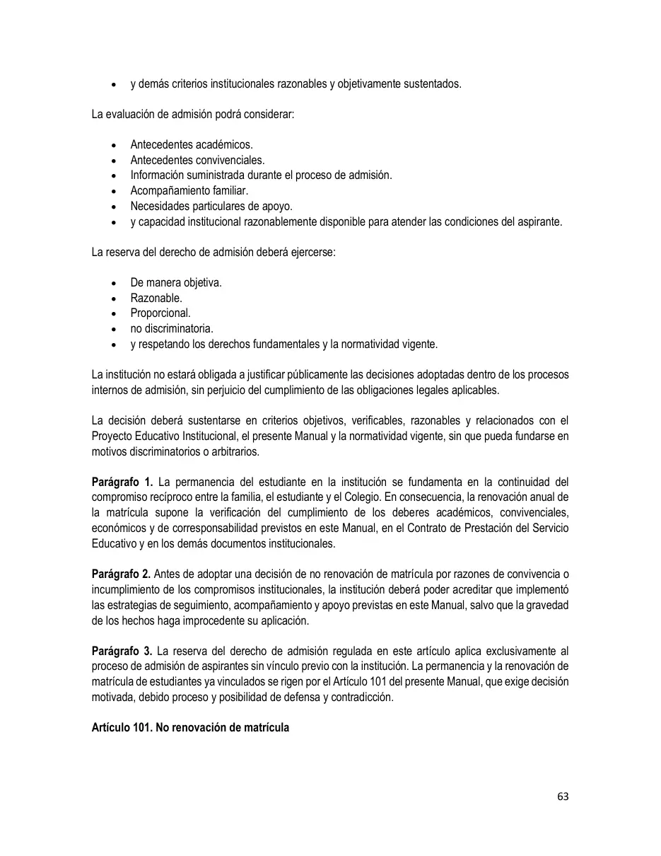 Página del Manual de Convivencia