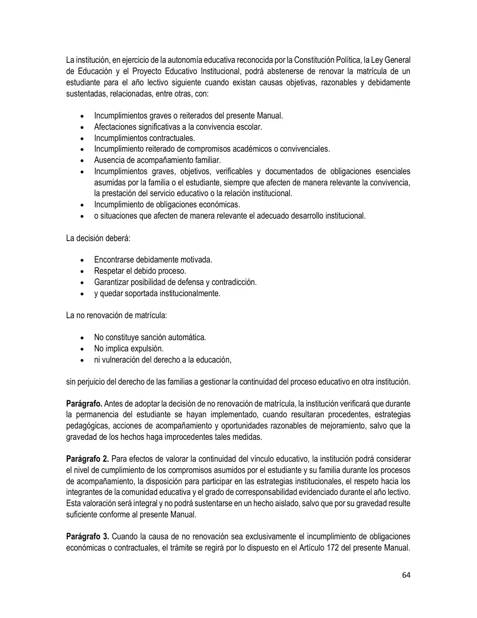 Página del Manual de Convivencia
