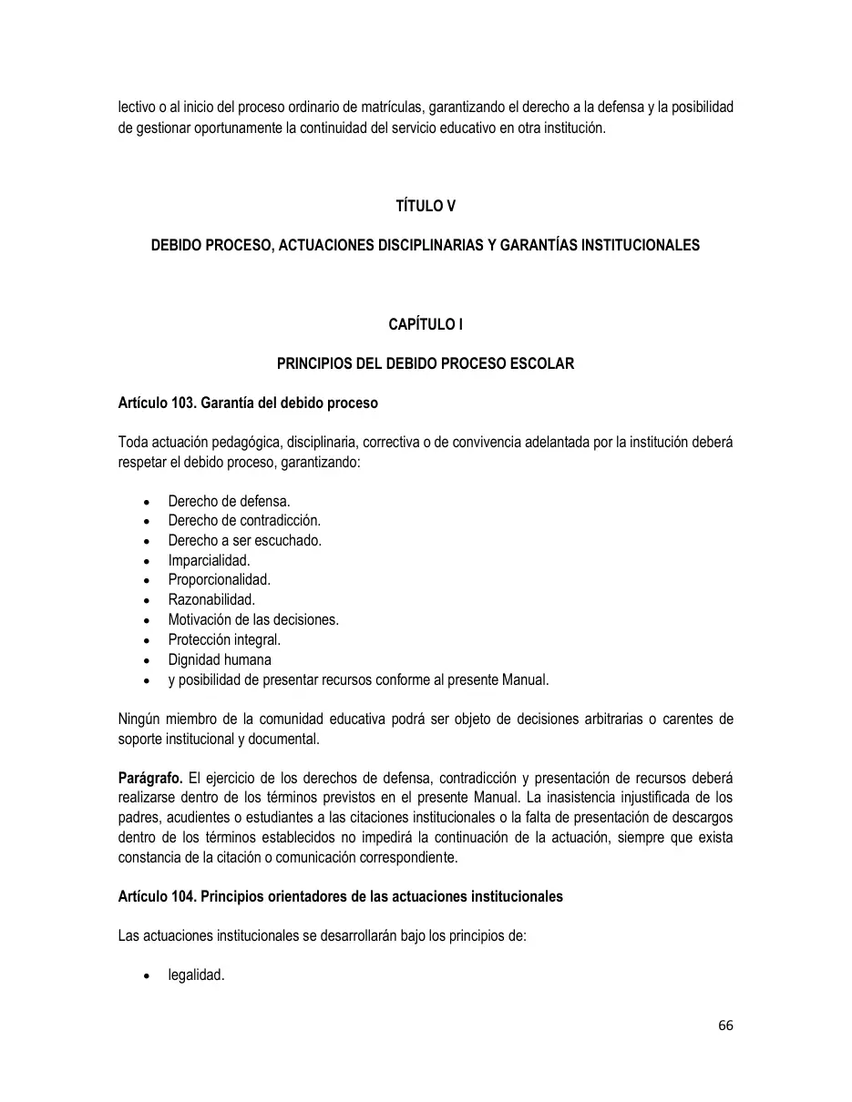 Página del Manual de Convivencia