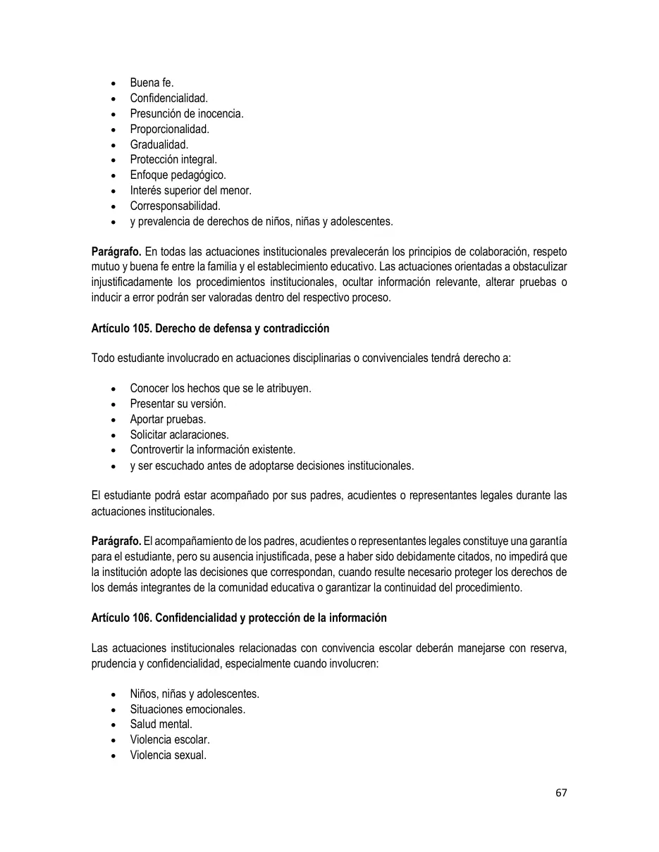 Página del Manual de Convivencia