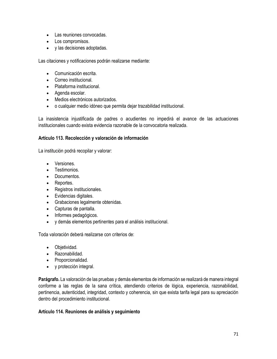Página del Manual de Convivencia