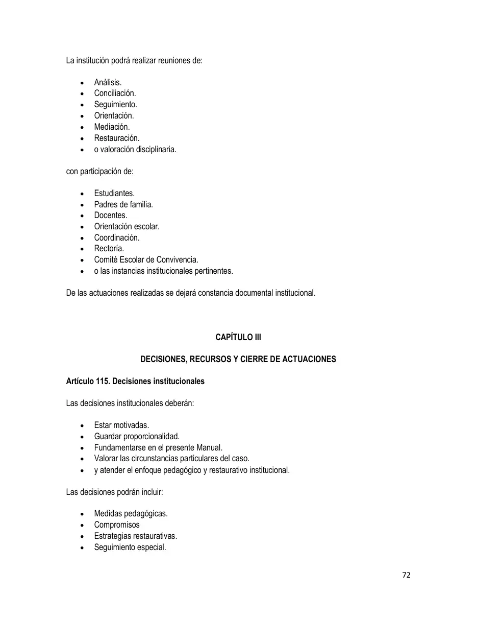 Página del Manual de Convivencia