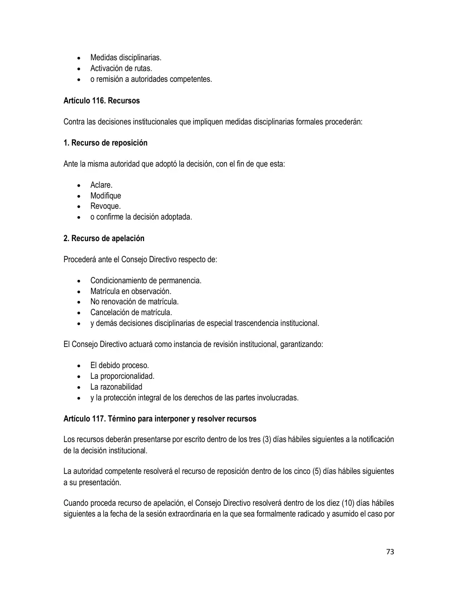 Página del Manual de Convivencia