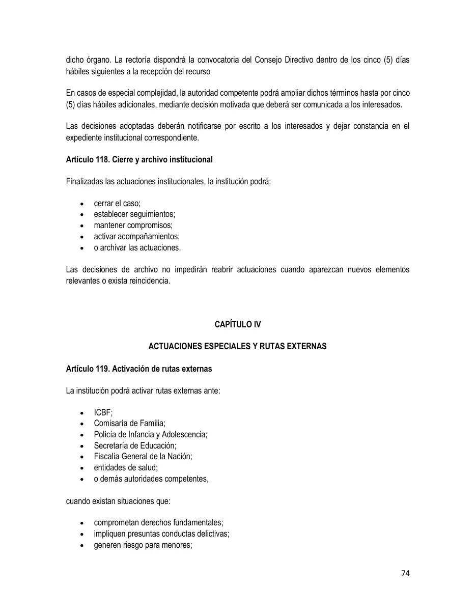 Página del Manual de Convivencia