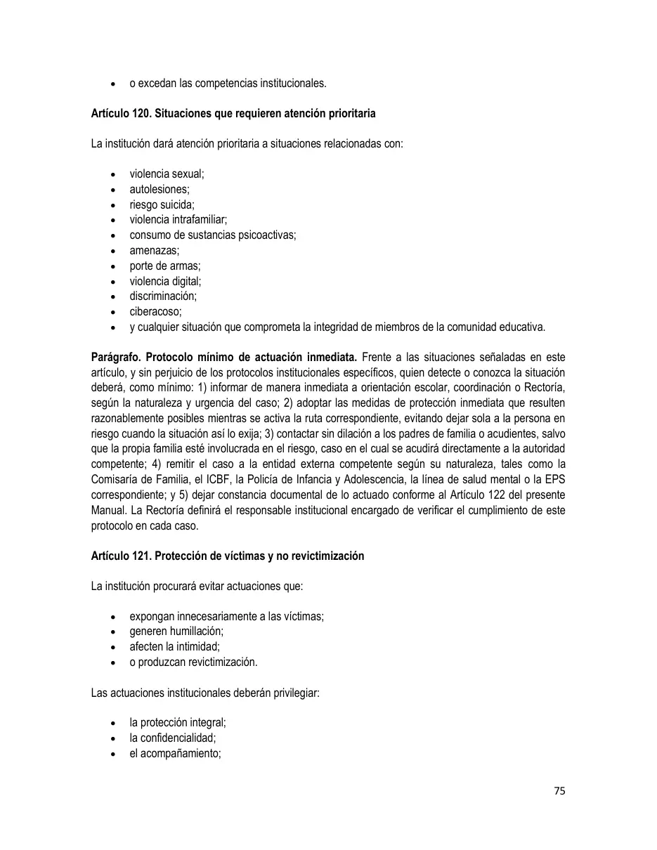 Página del Manual de Convivencia