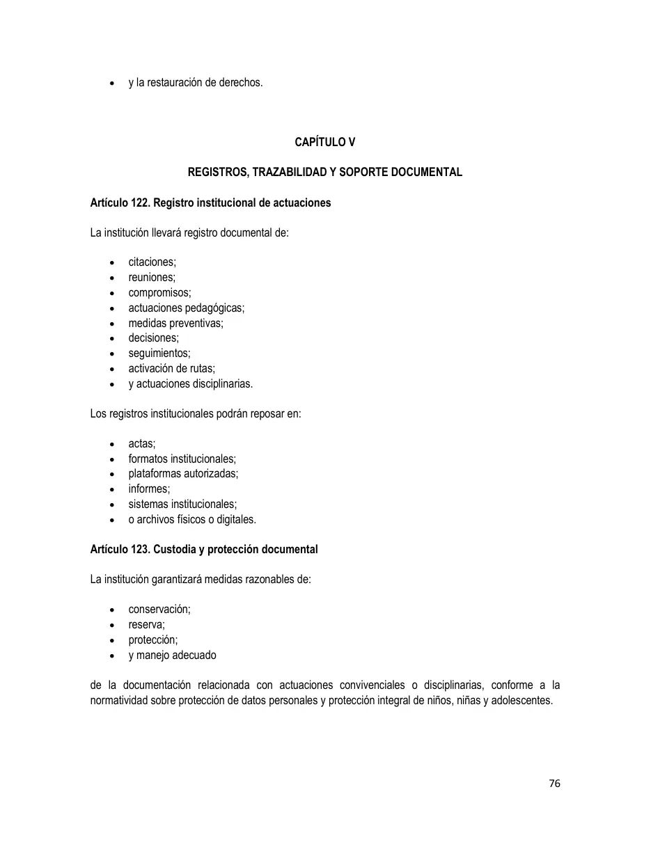 Página del Manual de Convivencia