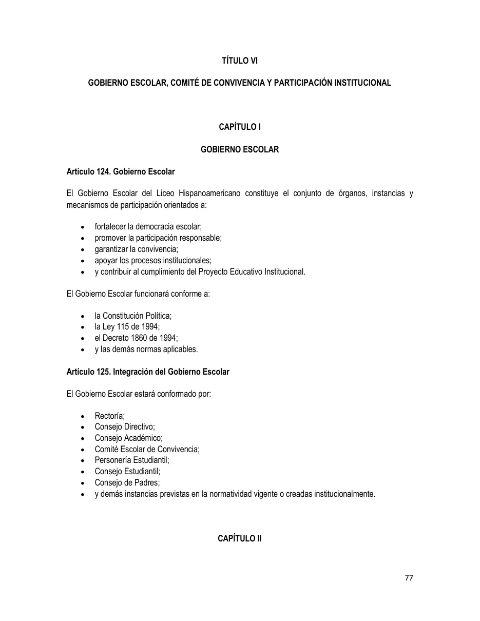 Página del Manual de Convivencia