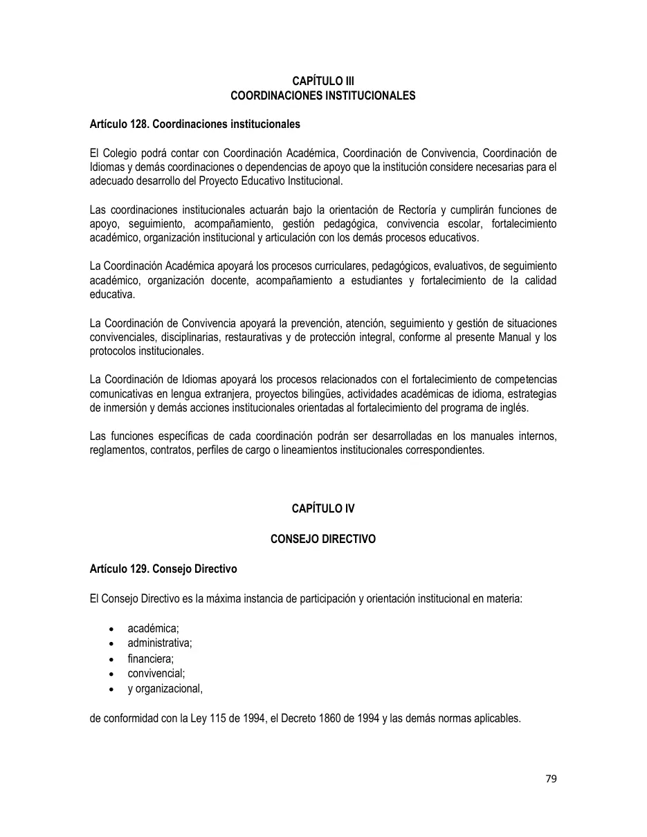 Página del Manual de Convivencia
