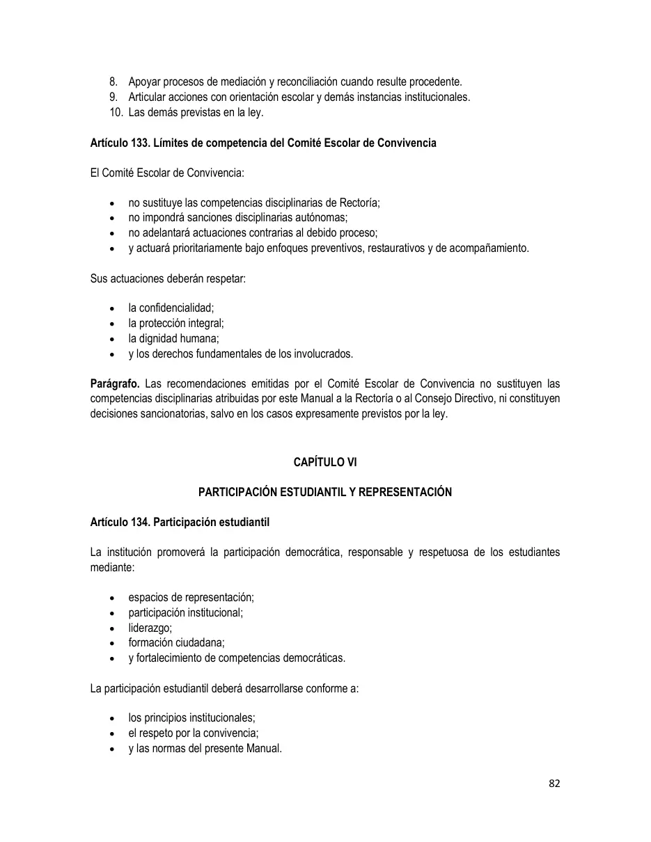 Página del Manual de Convivencia