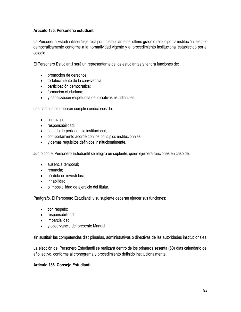 Página del Manual de Convivencia