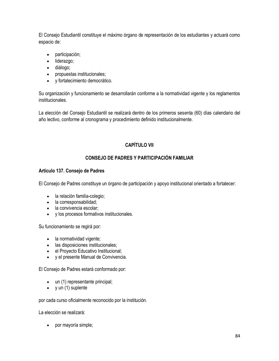 Página del Manual de Convivencia