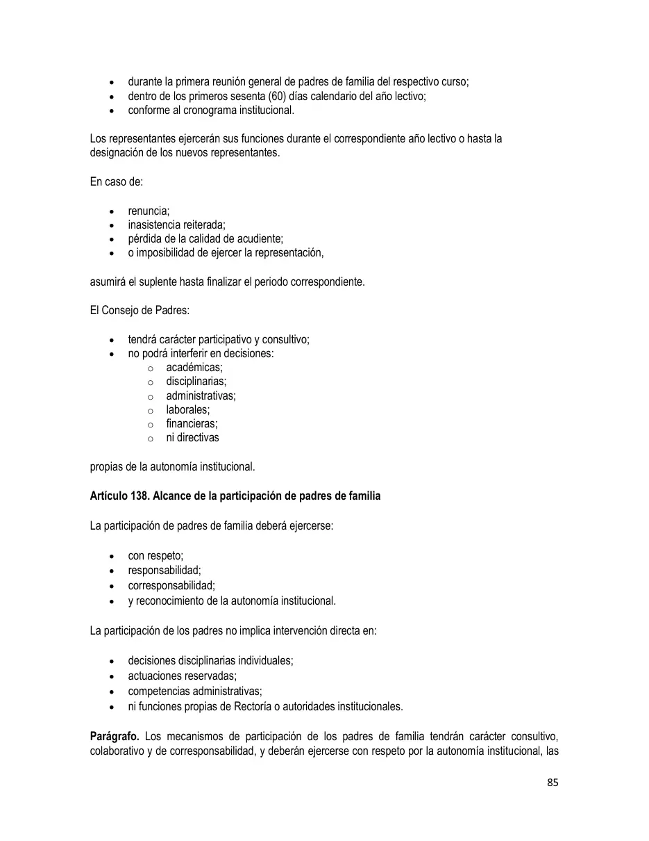 Página del Manual de Convivencia