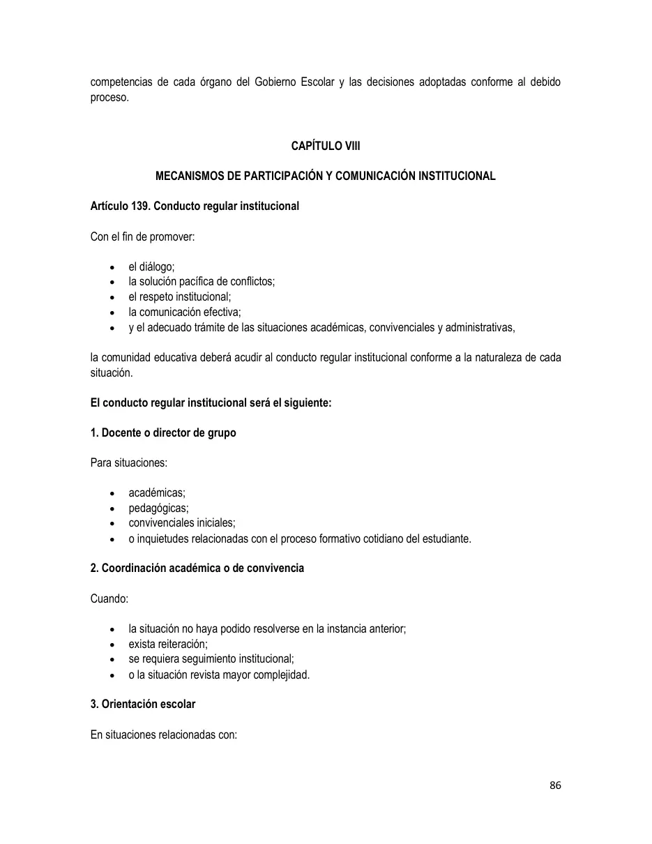 Página del Manual de Convivencia