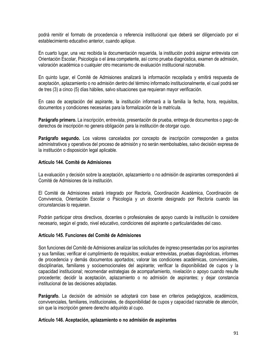 Página del Manual de Convivencia