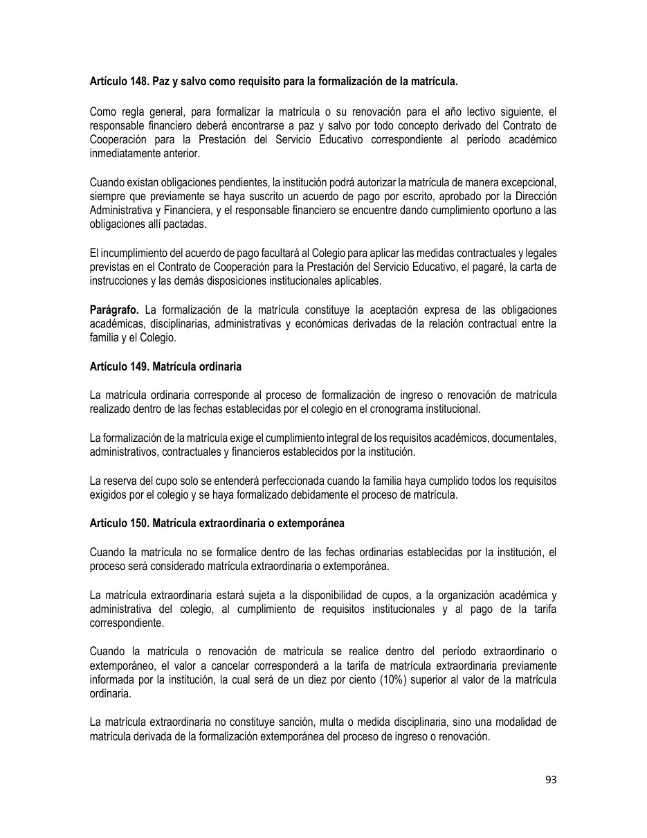 Página del Manual de Convivencia