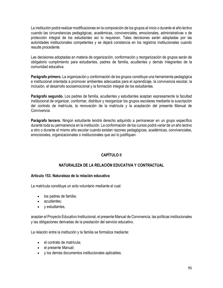 Página del Manual de Convivencia