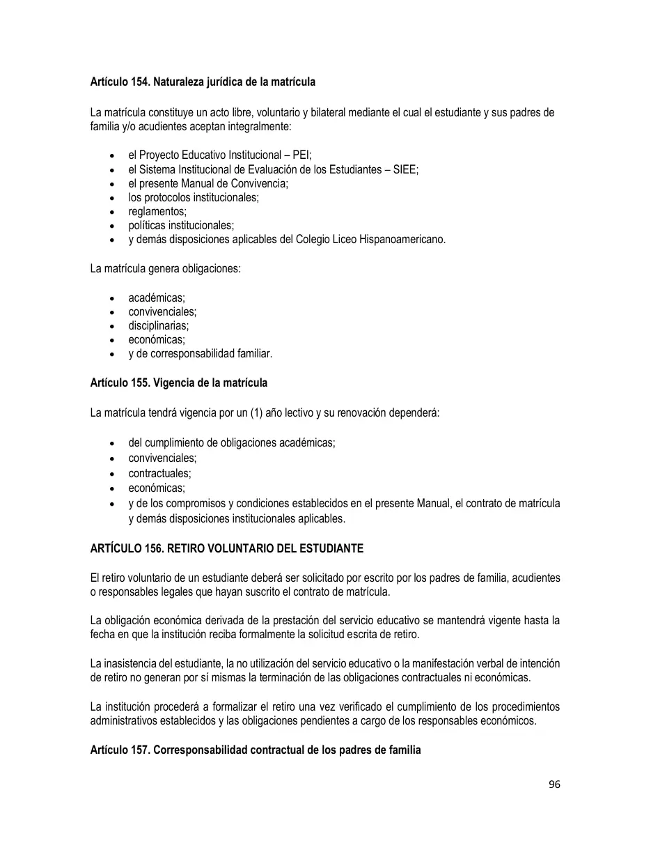 Página del Manual de Convivencia